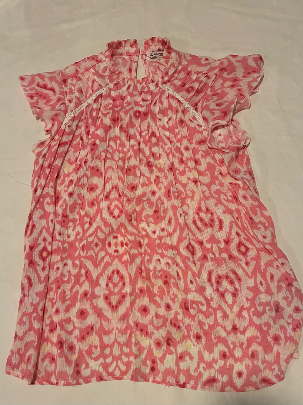Nanette Lepore Pink Ikat Print Ruffle Sleeve Blouse